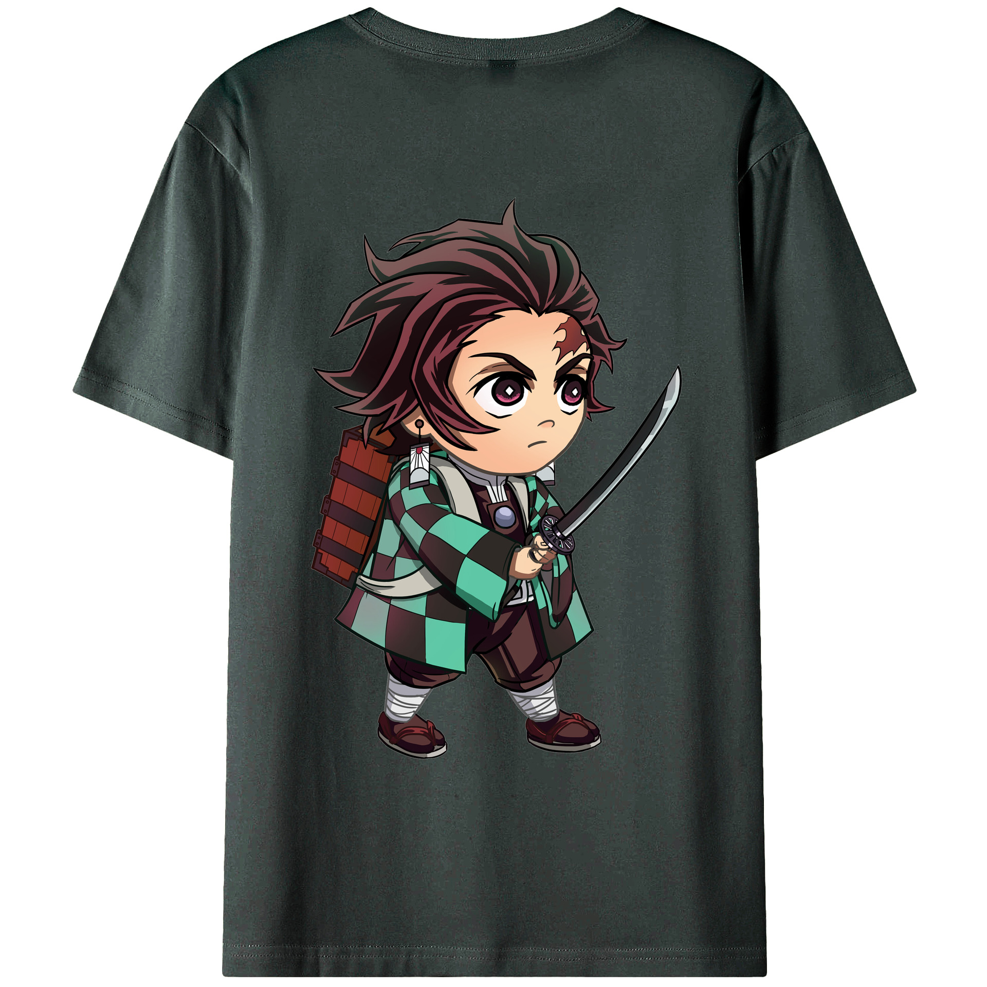 （画像用） 鬼滅の刃 竈門 炭治郎／かまど たんじろう Kamado Tanjirou 綿100％ メンズ半袖Tシャツ（バックプリント） 通気性